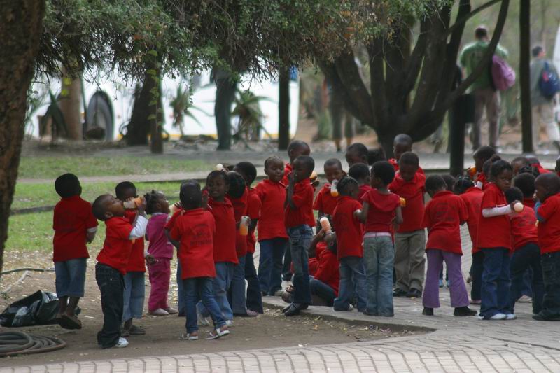 Een schoolklas, allemaal een handje geven
Lekker vrolijke groep
(Kruger Park 2007-09)