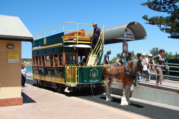 De paardentram van Victor Harbour naar Granite Island.