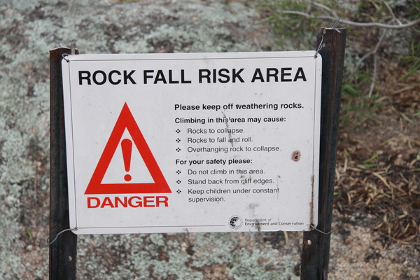 Waarschuwing - Risico op vallende rotsen
