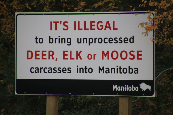 Illegaal om onverwerkte hert of eland karkassen Manitoba in te brengen
Op de grens uit Saskatchewan naar Manitoba