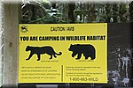 Waarschuwing; U kampeert in leefgebied van wild
Cougars en Zwarte Beren