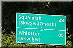 Afstandbord met lokale namen
Van Vancouver naar Whistler
