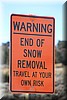 Waarschuwing, einde sneeuwruiming, gebruik op eigen risico
